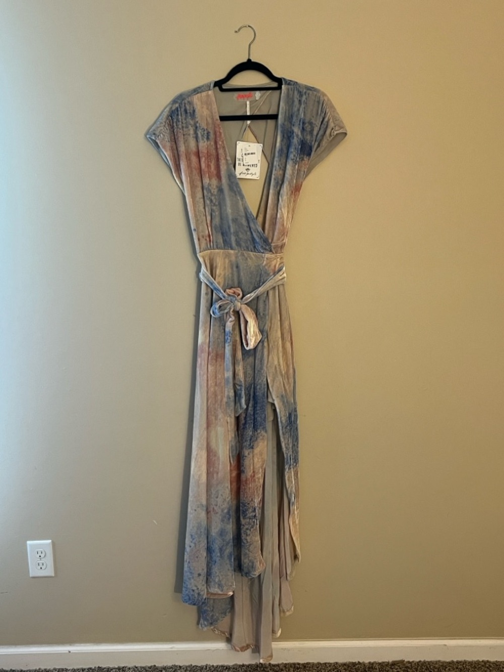 Free People Watercolor High-Low Maxi wrap Dress in Blue and Pink